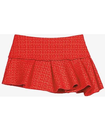 Maje Asymmetric-hem High-rise Tweed Mini Skirt - Red