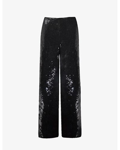 Ro&zo Sequin-embellished Mid-rise Wide-leg Stretch-woven Trousers - Black