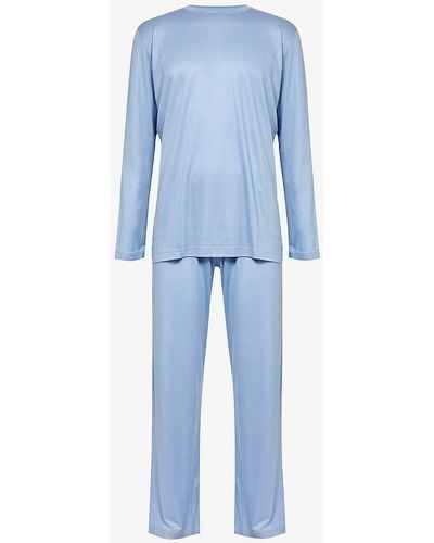 Zimmerli of Switzerland Crewneck Regular-fit Woven Pyjamas - Blue