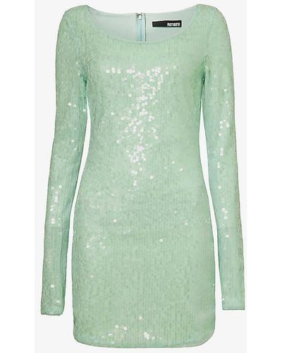 ROTATE BIRGER CHRISTENSEN Sequin-embellished Scoop-neck Recycled-polyester Mini Dress - Green