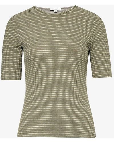 Vince Striped Short-sleeved Stretch-woven Blend T-shirt - Green