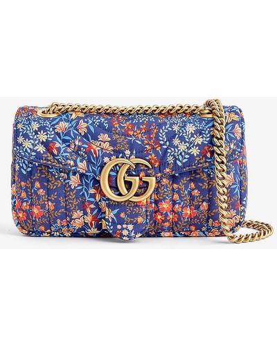 Gucci Marmont Floral-print Leather Cross-body Bag - Blue