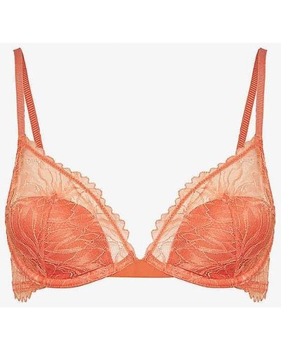 Calvin Klein Semi-sheer Floral-embroidered Stretch-lace Underwired Bra - Pink