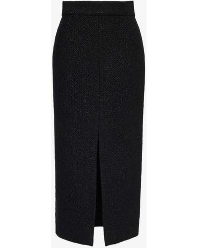 Alexander McQueen Split-hem Bouclé-texture Wool-blend Midi Skirt - Black