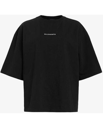 AllSaints Disc Amelie Logo-print Relaxed-fit Organic-cotton T-shirt - Black