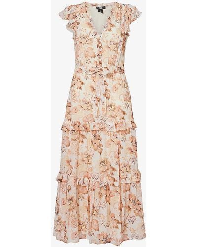 PAIGE Creamrozlyn Floral-print Silk Midi Dress - Natural