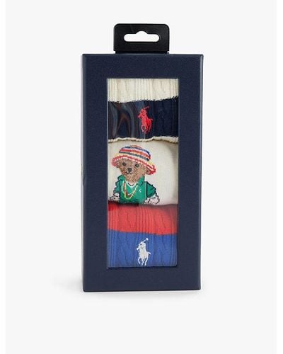 Polo Ralph Lauren Polo Bear Pack Of Three Cotton-blend Knitted Socks - Blue