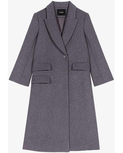 Maje Flap-pocket Collared Wool-blend Coat - Grey