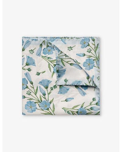 Eton Floral Graphic-print Silk Pocket Square - Blue