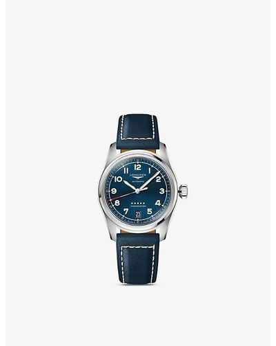 Longines L34104930 Spirit Stainless-steel And Leather Automatic Watch - Blue