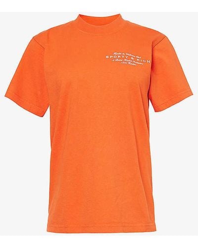 Sporty & Rich Health Logo-print Cotton-jersey T-shirt - Orange