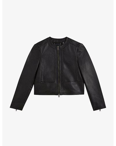 Ted Baker Clarya Zipped Slim-fit Leather Jacket - Black