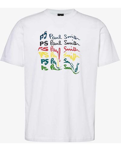 PS by Paul Smith Wavy Logo-print Organic-cotton T-shirt - White