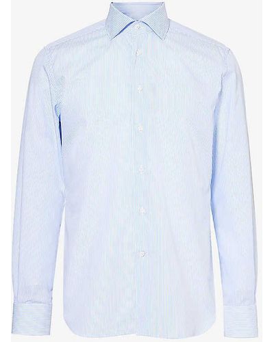 Corneliani Regular-fit Long-sleeve Striped Cotton Shirt - Blue
