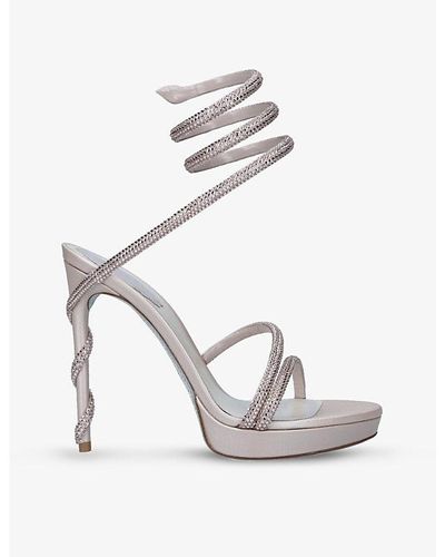 Rene Caovilla Cleo Crystal-embellished Leather Heeled Platform Sandals - White