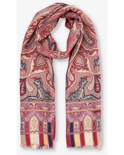 Etro Paisley-print Fringed Cashmere And Silk-blend Scarf - Red