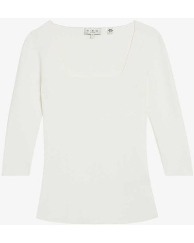 Ted Baker Vallryy Square-neck Stretch-woven Top - White