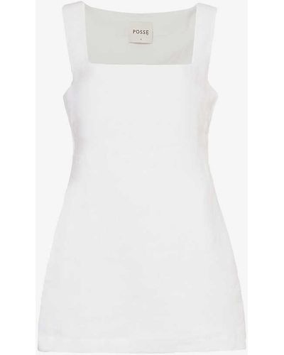 Posse Alice Square-neck Linen Mini Dress - White