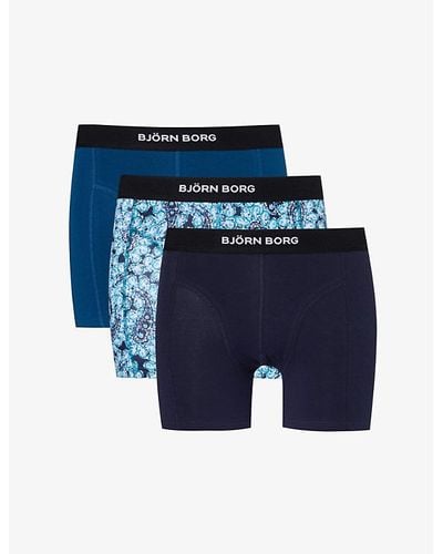 Björn Borg Logo-waistband Pack Of Three Organic Stretch-cotton Boxers X - Blue