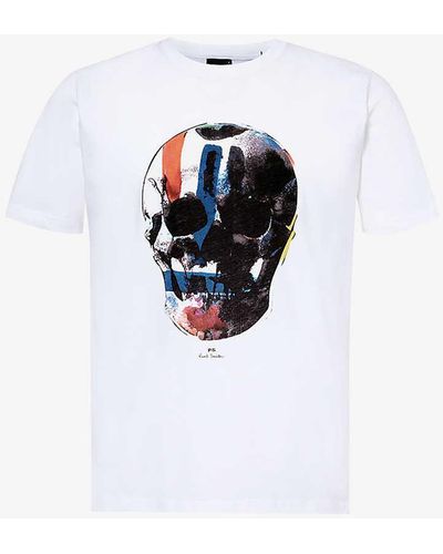 PS by Paul Smith Big Skull Graphic-print Cotton-jersey T-shirt - White