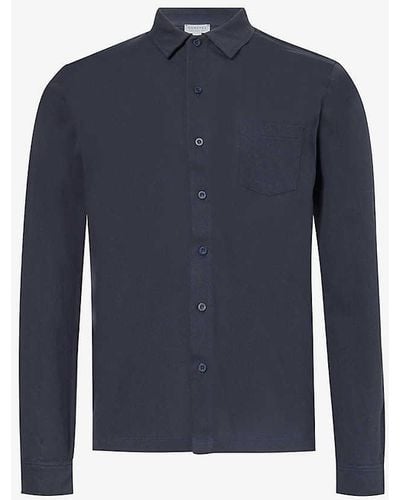 Sunspel Riviera Regular-fit Long-sleeve Cotton-knit Shirt - Blue