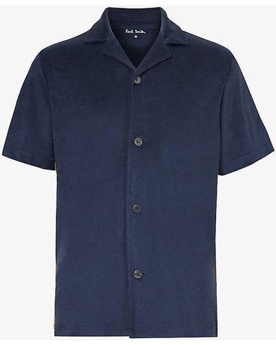 Paul Smith Towel Stripe Camp-collar Regular-fit Cotton-blend Shirt - Blue