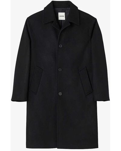 Sandro Mid-length Regular-fit Wool And Cashmere-blend Coat - Black