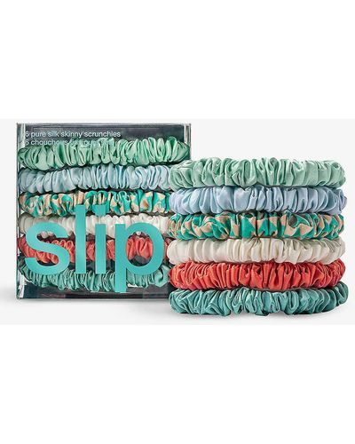 Slip Skinny Elasticated Silk Scrunchies Pack Of Six - Green