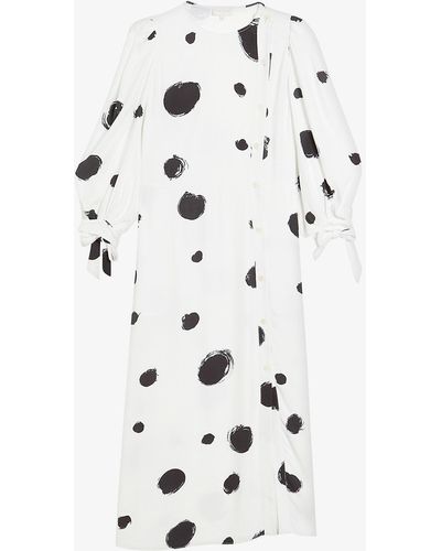 Ted Baker Eliyzza Spotted Tied-cuffs Woven Midi Dress - White