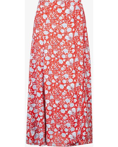 Zadig & Voltaire Floral-print High-waist Crepe Midi Skirt - Red