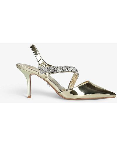 Carvela Kurt Geiger Symmetry Crystal-embellished Pointed-toe Faux-leather Courts - Metallic