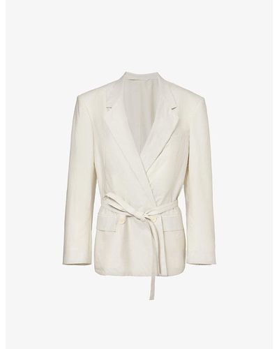Lemaire Tailored Double-breasted Cotton And Silk-blend Jacket - White