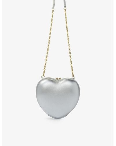 Maje Heart-shaped Metallic-leather Shoulder Bag - White
