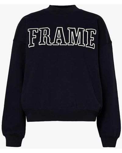 FRAME Brand-embroidered Cotton-blend Sweatshirt - Blue