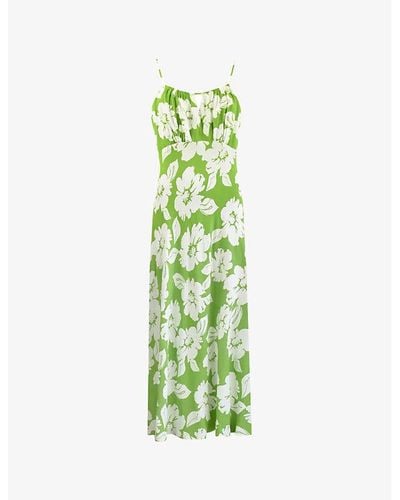 Ro&zo Floral-print Cut-out Woven Midi Dress - Green