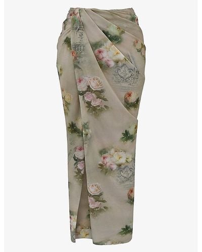 House Of Cb Vesper Floral-print Stretch-woven Maxi Skirt - Grey
