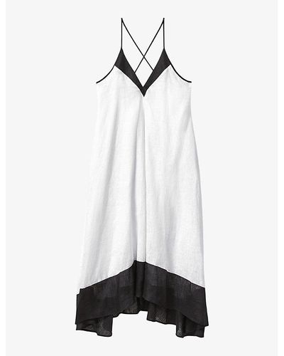 Reiss Vy/white Stevie Colour-block Cross-back Linen Maxi Dress