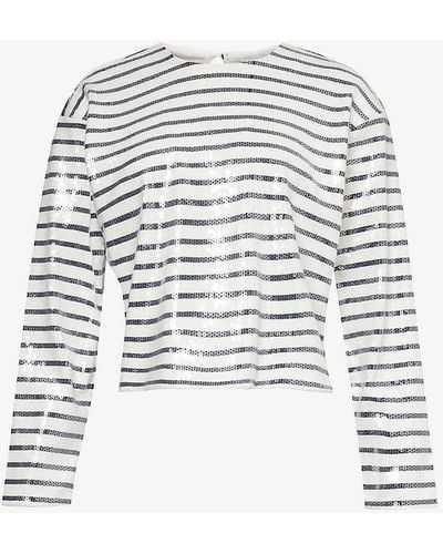 FRAME Striped Sequin Organic-cotton T-shirt - White