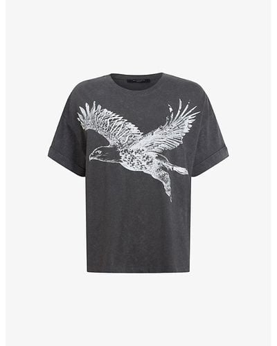 AllSaints Flite Eagle-print Organic-cotton T-shirt - Black