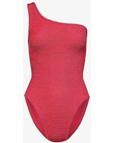 Hunza G Nancy One-shoulder Crinkled-texture Swimsuit - Red