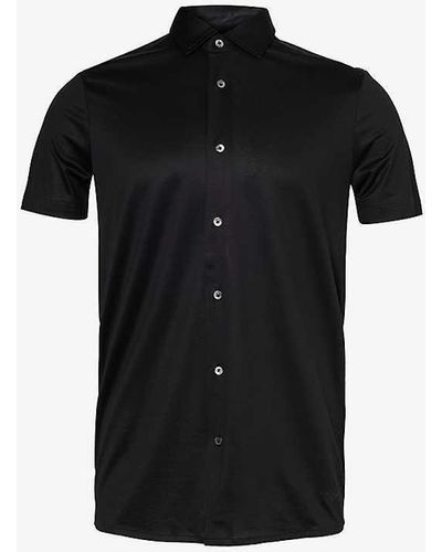 Emporio Armani Brand-patch Curved-hem Woven Shirt X - Black
