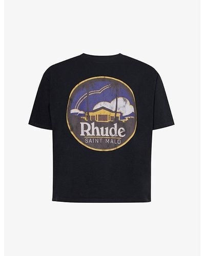 Rhude Saint-malo Graphic-print Cotton-jersey T-shirt - Black