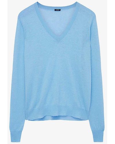 JOSEPH V-neck Relaxed Fit Cashmere Jumper X - Blue