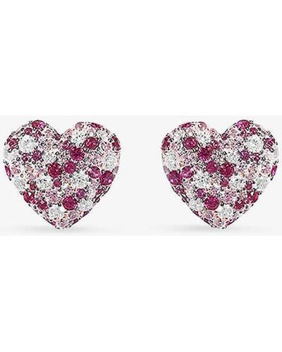 Apm Monaco Fuchsia Heart Sterling- And Zirconia Stud Earrings - Pink