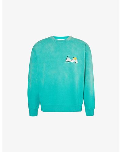 FRAME Logo-print Relaxed-fit Washed Cotton-blend Sweatshirt - Blue