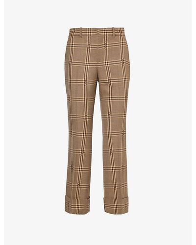 Gucci Horsebit Check-patterned Flared-leg Wool Pants - Natural