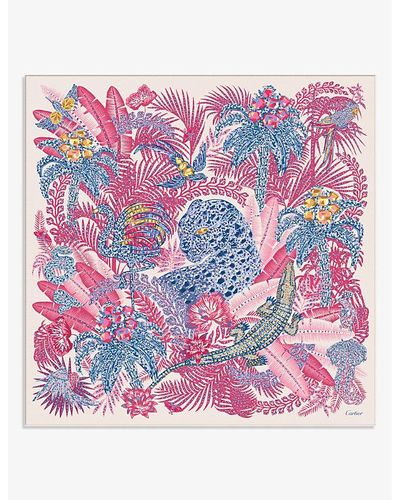 Cartier Panther Jungle Printed Silk-twill Scarf - Pink