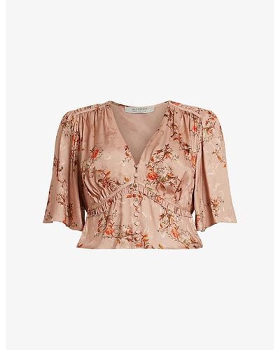 AllSaints Tian Ota Floral-print V-neck Woven Blouse - Pink