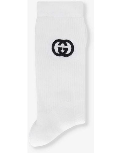 Gucci Brand-embroidered Crew-length Cotton-blend Socks - White