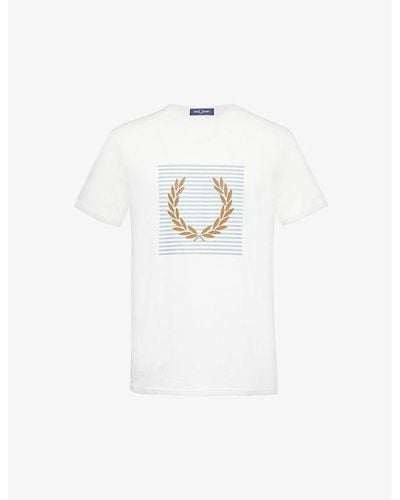 Fred Perry Branded-print Short-sleeved Cotton-jersey T-shirt - White